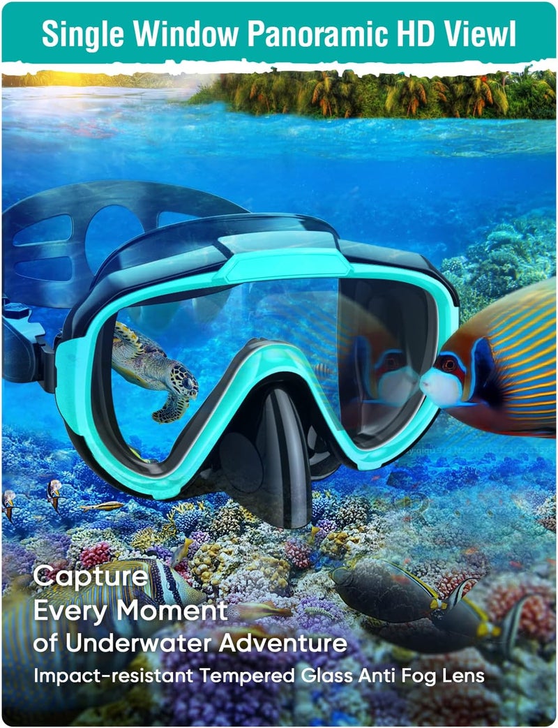 Seovediary Snorkel Set Adults Snorkeling Gear Anti-Fog Panoramic View Swim Mask Dry Top Snorkel Kit with Carry Bag for Snorkeling Scuba Diving Swimming Travel - Image 3